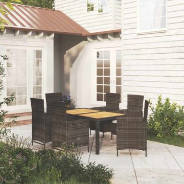 Set da Pranzo da Giardino 7 pz con Cuscini in Polyrattan Nero