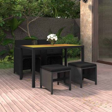 Set da Pranzo da Giardino 5 pz con Cuscini in Polyrattan Nero