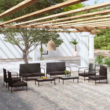 Set Divani da Giardino 8 pz con Cuscini in Polyrattan Nero