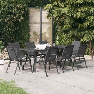 Set da Pranzo da Giardino 9 pz Grigio e Nero
