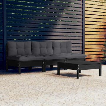 Set Divani da Giardino 4 pz con Cuscini Antracite Legno di Pino