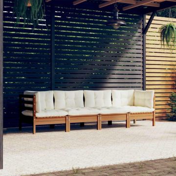 Set Salotto da Giardino 4 pz con Cuscini Legno Massello di Pino