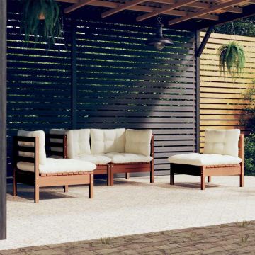 Set Salotto da Giardino 4 pz con Cuscini Legno Massello di Pino