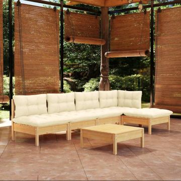 Set Divani da Giardino 6 pz con Cuscini Crema Massello di Pino