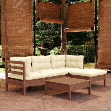 Set Salotto Giardino 5pz con Cuscini Marrone Ambra Legno Pino