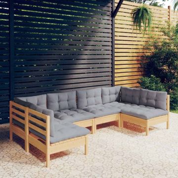 Set Divani da Giardino 6 pz con Cuscini Grigi Massello di Pino