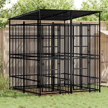 Gabbia per Cani da Esterno con Tetto in Acciaio 3,69 m²