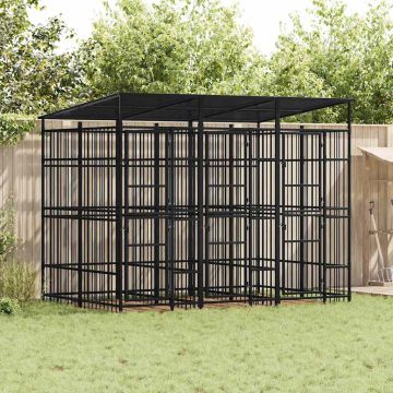Gabbia per Cani da Esterno con Tetto in Acciaio 5,53 m²