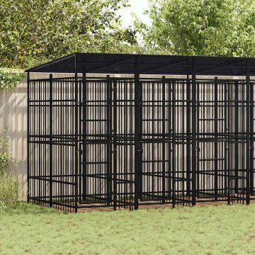 Gabbia per Cani da Esterno con Tetto in Acciaio 11,06 m²
