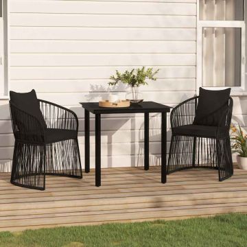 Set da Pranzo da Giardino 3 pz con Cuscini Nero