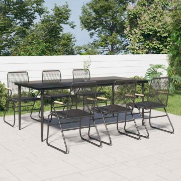 Set da Pranzo da Giardino 7 pz Nero in Rattan PVC