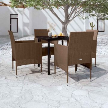 Set da Pranzo da Giardino 5 pz con Cuscini Marrone e Nero
