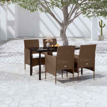 Set da Pranzo da Giardino 5 pz con Cuscini Marrone e Nero