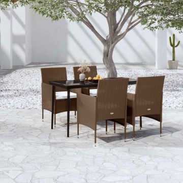 Set da Pranzo da Giardino 5 pz con Cuscini Marrone e Nero