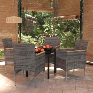 Set da Pranzo da Giardino 5 pz con Cuscini Grigio e Nero