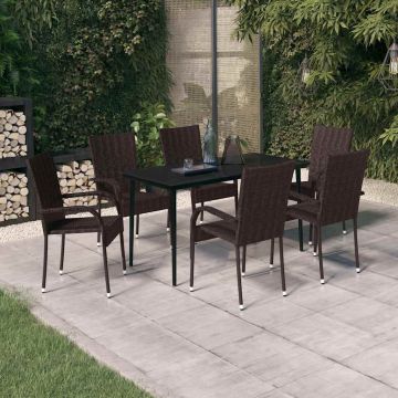 Set da Pranzo da Giardino 7 pz Marrone e Nero