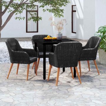 Set da Pranzo da Giardino 5 pz con Cuscini Nero