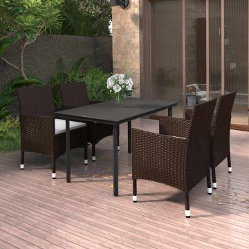 Set da Pranzo da Giardino 5 pz con Cuscini Polyrattan e Vetro