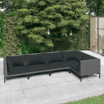 Salotto da giardino 5 pz con cuscini in polyrattan grigio scuro