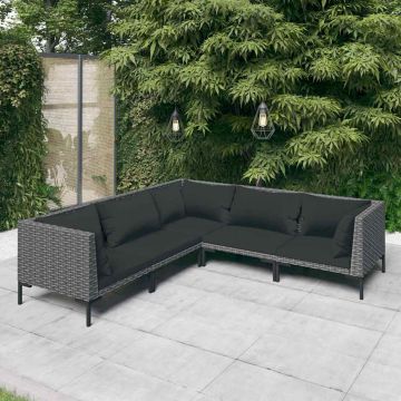 Salotto da Giardino 5 pz Rattan PE Grigio Scuro e Cuscini Neri