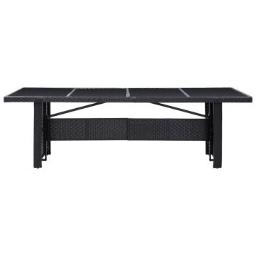 Tavolo da Giardino Nero 240x90x74 cm in Polyrattan e Vetro