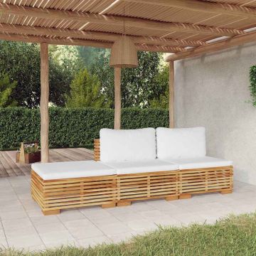 Salotto da Giardino 6 pz in Teak con Cuscini Bianco Crema