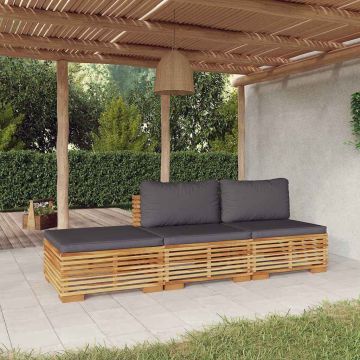 Salotto da giardino 6 pz in teak massello con cuscini grigi