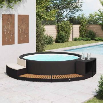 Bordo Spa Nero in Polyrattan e Legno d'Acacia