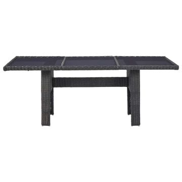 Tavolo da Giardino Nero 200x100x74 cm in Vetro e Polyrattan