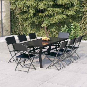 Set da pranzo da giardino 8 sedie grigio e nero 180 cm