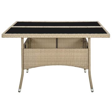 Tavolo da Pranzo da Giardino Beige in Polyrattan e Vetro