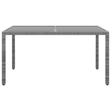 Tavolo Giardino 150x90x75cm Vetro Temperato e Polyrattan Grigio