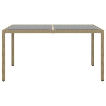 Tavolo Giardino 150x90x75cm Vetro Temperato Polyrattan Beige