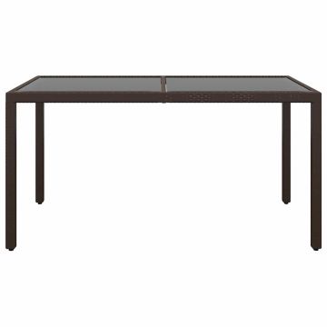 Tavolo Giardino 150x90x75cm Vetro Temperato Polyrattan Marrone