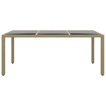 Tavolo Giardino 190x90x75 cm Vetro Temperato e Polyrattan Beige