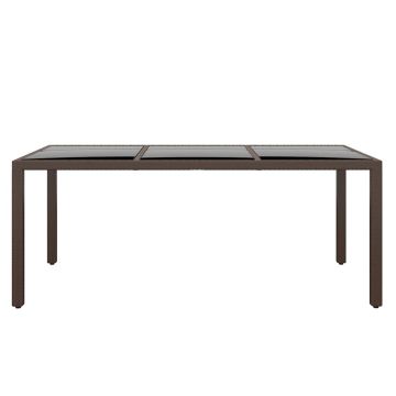 Tavolo Giardino 190x90x75 cm Vetro Temperato Polyrattan Marrone