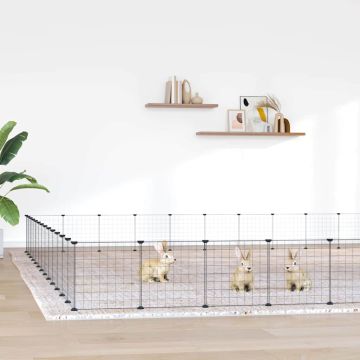 Gabbia per Animali 52 Pannelli con Porta Nero 455x455x35 cm Acciaio