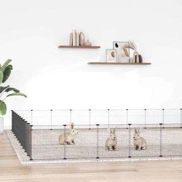 Gabbia per Animali 44 Pannelli con Porta Nera 385x385x35 cm Acciaio