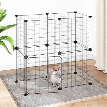 Gabbia per Animali 12 Pannelli con Porta Nero 70x35x70 cm Acciaio