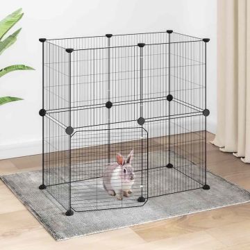 Gabbia per Animali 12 Pannelli con Porta Nero 70x35x70 cm Acciaio