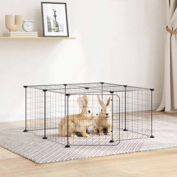 Gabbia per Animali 12 Pannelli con Porta Nero 70x70x35 cm Acciaio