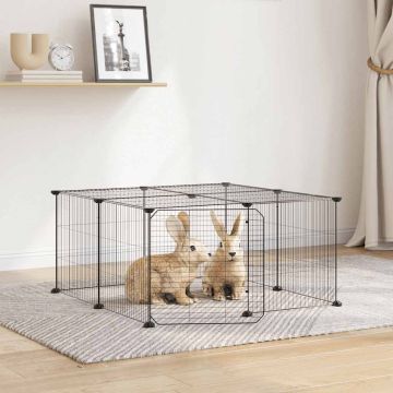 Gabbia per Animali 12 Pannelli con Porta Nero 70x70x35 cm Acciaio