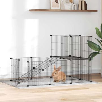 Gabbia per Animali 20 Pannelli con Porta Nera 105x70x70 cm Acciaio