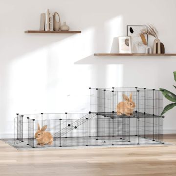 Gabbia per Animali 36 Pannelli con Porta Nera 175x105x70 cm Acciaio