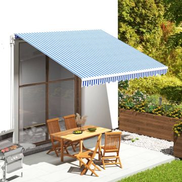 Tessuto di Ricambio per Tenda da Sole Blu e Bianco 400x350 cm Poliestere