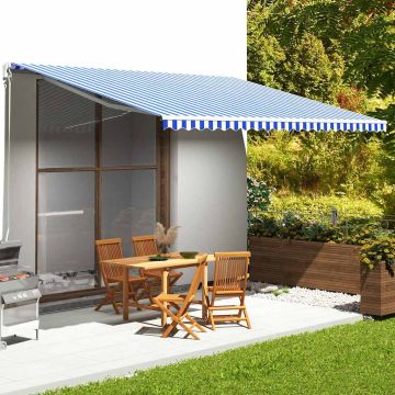 Tessuto di Ricambio per Tenda da Sole Blu e Bianco 500x350 cm Poliestere