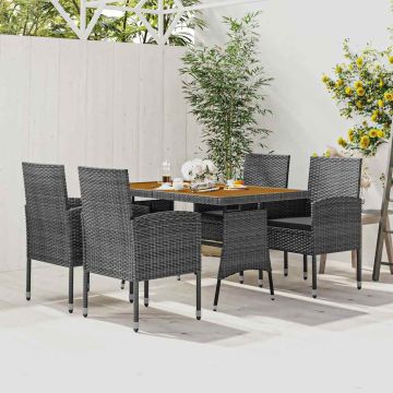 Set da Pranzo per Esterni 5 pz in Polyrattan Grigio