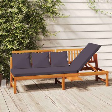 Dormeuse con Cuscino Grigio 200x60x75cm Legno Massello Acacia