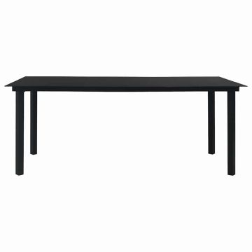 Tavolo da Giardino Nero 190x90x74 cm in Acciaio e Vetro