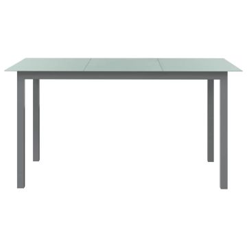 Tavolo da Giardino Grigio Chiaro 150x90x74cm Alluminio e Vetro